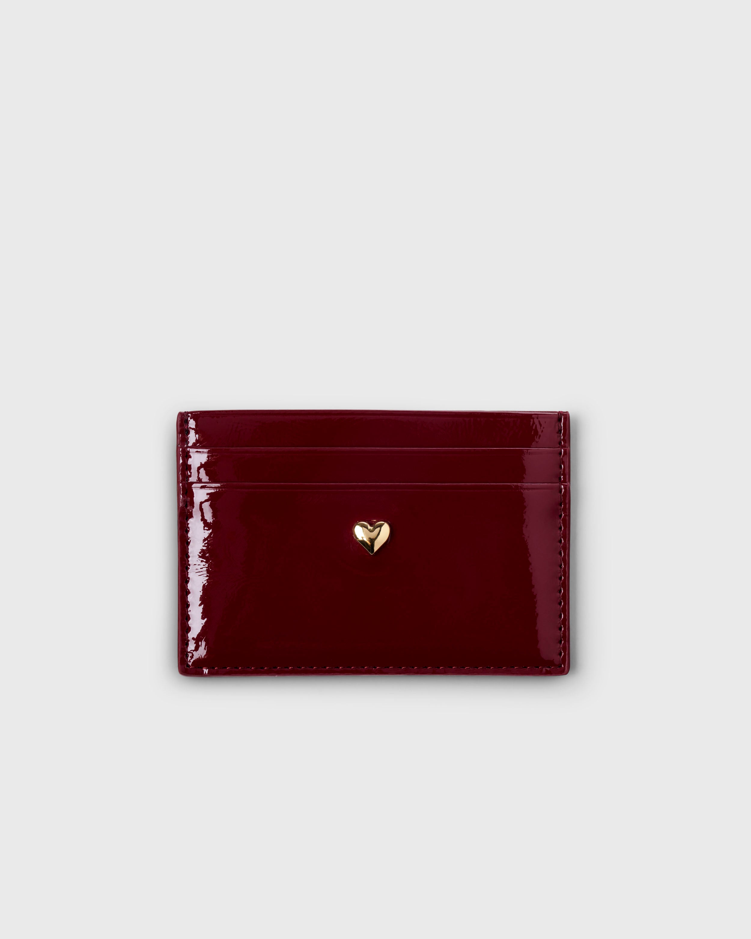 ◎FELLO◎ Wave Card Wallet Burgundy Omega Burgundy Leather Card Holder – Gold Corner Trim with Box