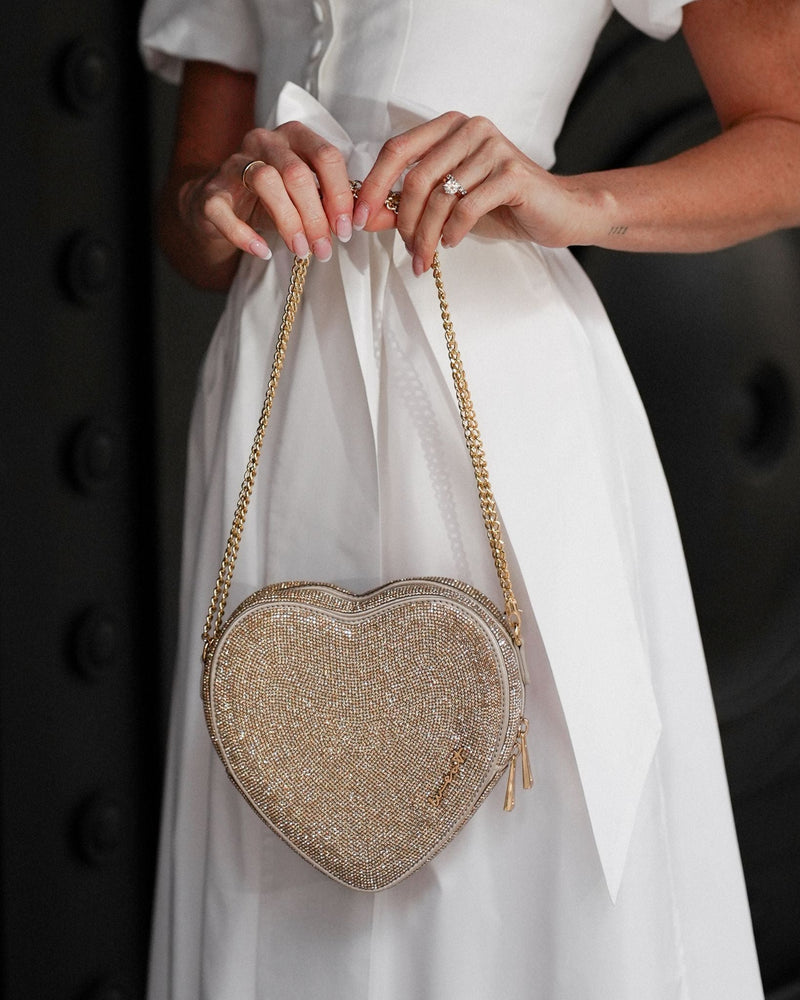 Big Heart Bag Crystal Champagne with Knot Strap